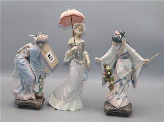 2 Lladro figures Oriental ladies and a girl with parasol